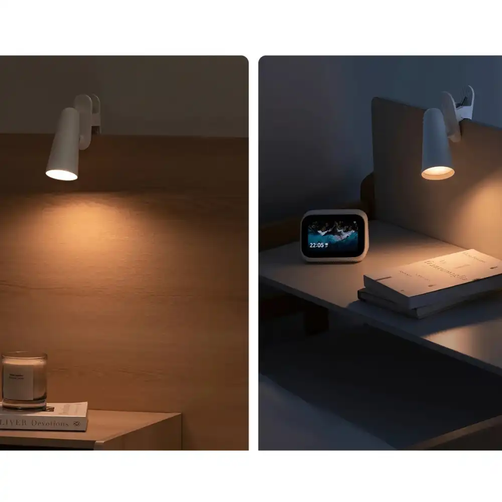 Xiaomi MJTD05YL Rechargeable Clip Light Xiaomi MJTD05YL rechargeable clip light used beside a bed and desk
