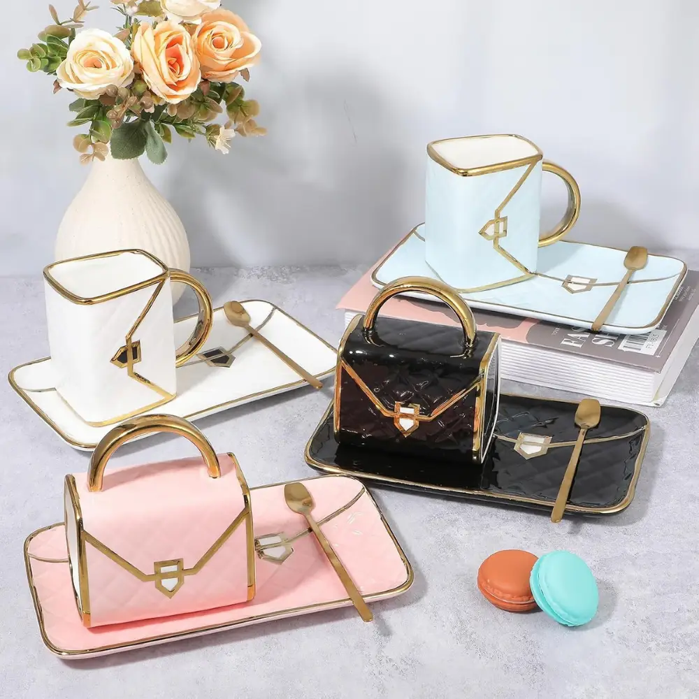 Stylish handbag-shaped coffee cup set