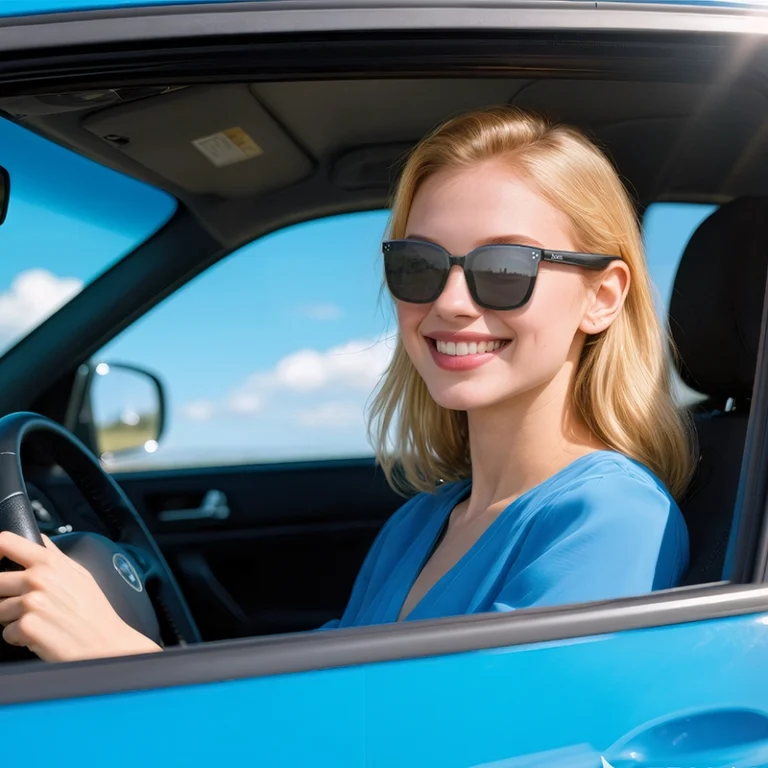 Hoco DI87 Sunglasses Lifestyle View Woman wearing black audio sunglasses while seated in a car