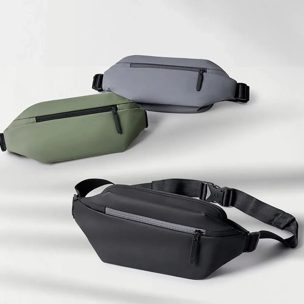 Waist Sling Bags in Black, Grey and Olive Green Black, grey and olive green waist bags with front zip pockets and buckle straps