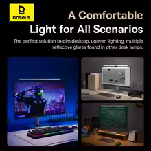 Baseus i-wok3 Magnetic Monitor Light 2024 Version Baseus i-wok3 magnetic monitor light shown above screens in gaming and workspace desk setups