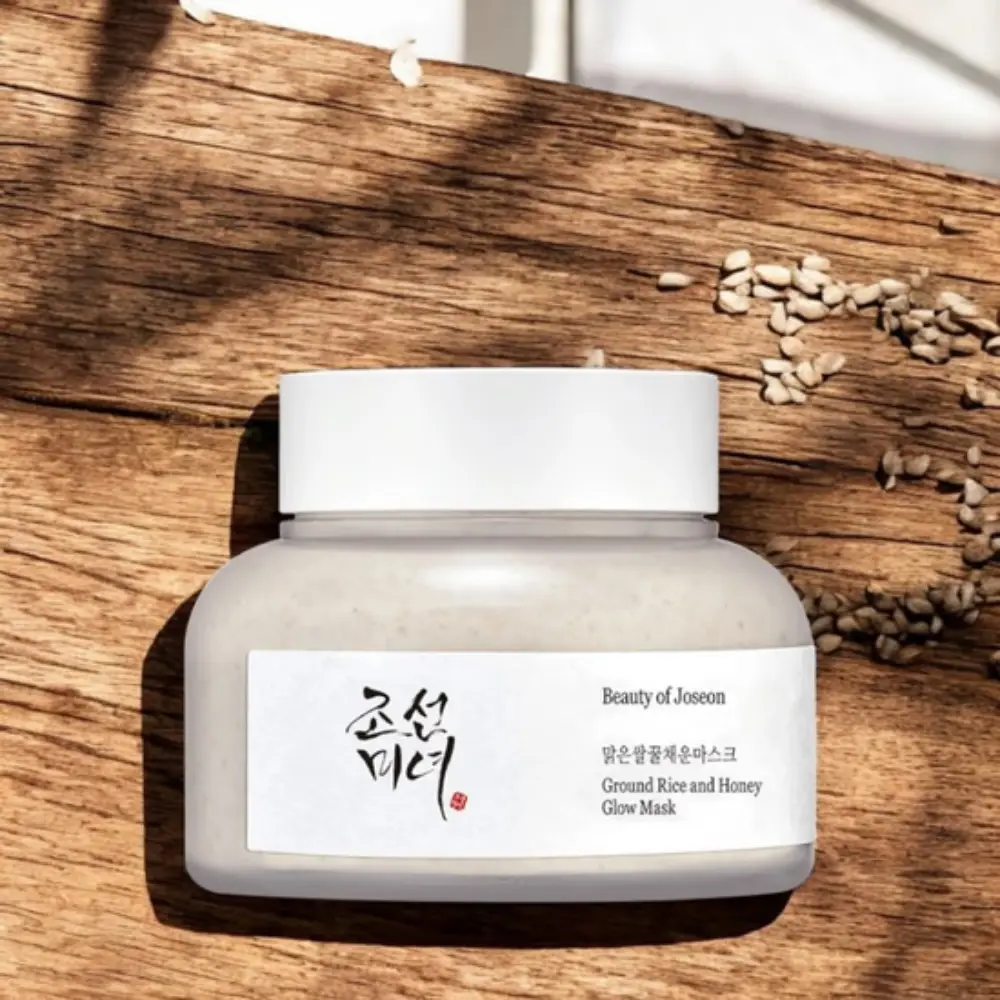 Ground Rice and Honey Glow Mask applied to facial skin
