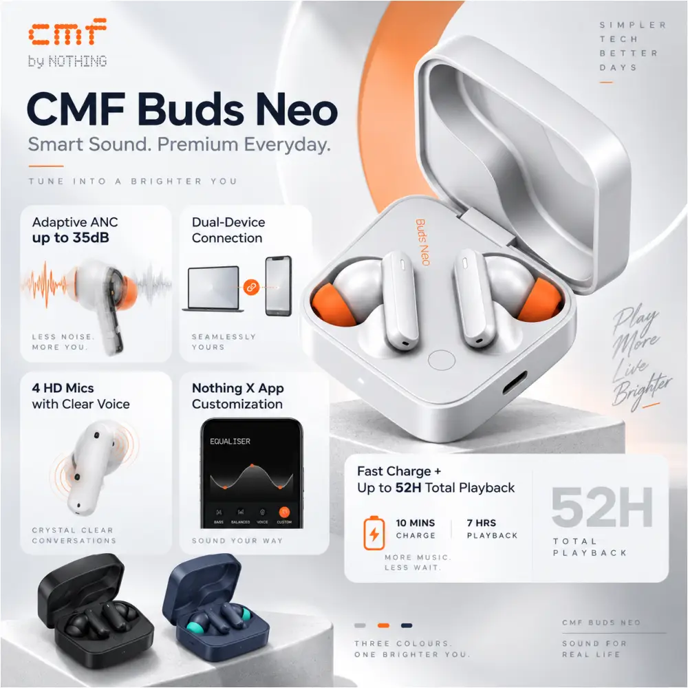 CMF Buds Neo earbuds with 52-hour battery life