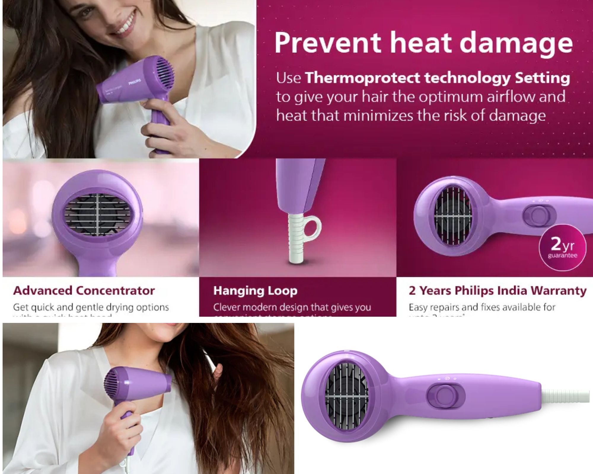 Philips HP8100/46 Everyday Hair Drying Person drying their hair with the Philips HP8100/46 Hair Dryer