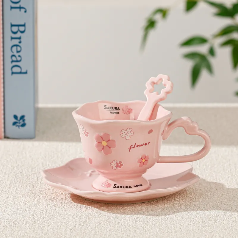 pink-sakura-ceramic-coffee-cup-set (1) Pink Sakura Flower Ceramic Coffee Cup Set