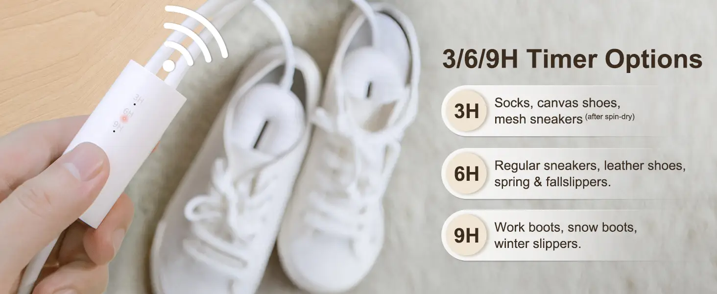 Sothing Shoe Dryer Timer Settings Sothing shoe dryer with 3 6 and 9-hour timer settings
