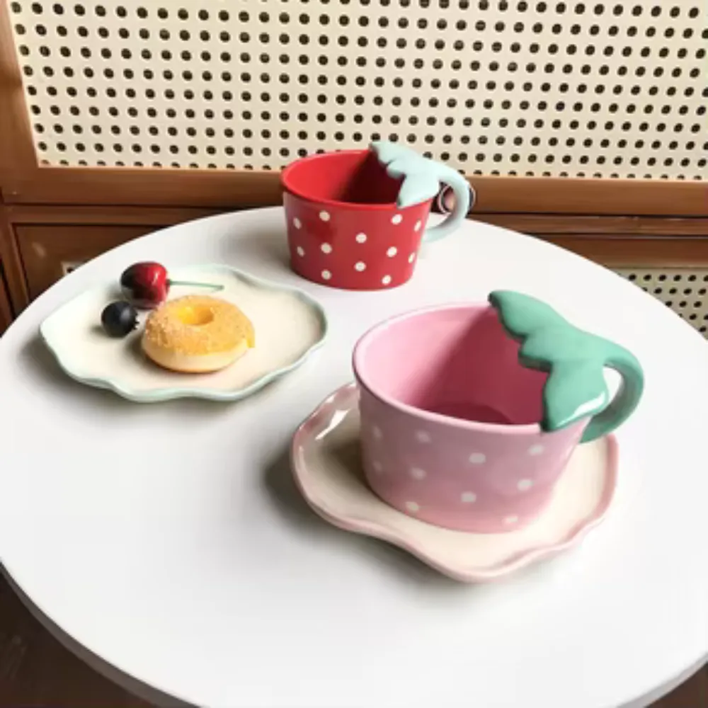 Colorful cups with playful designs.
