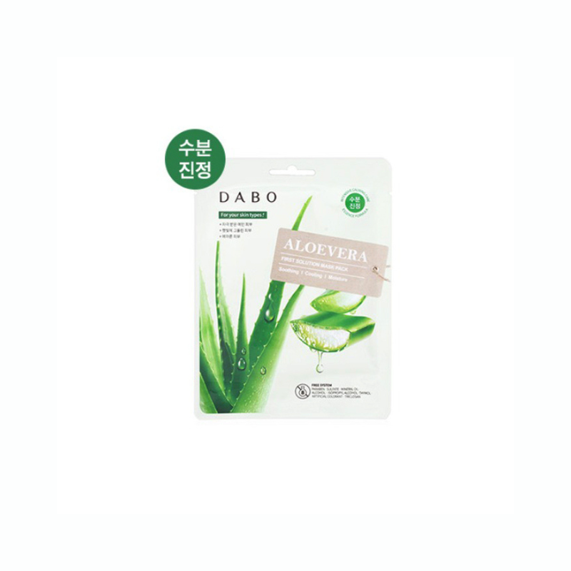 DABO Aloe Vera Sheet Mask 23g – First Solution Mask Pack DABO Aloe Vera Sheet Mask 23g sachet with green aloe leaves on a white background