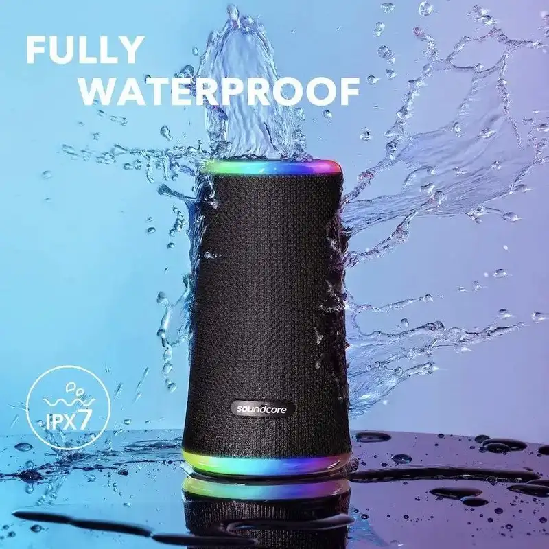 Anker Soundcore Flare 2 portable Bluetooth speaker with illuminated light rings waterproof