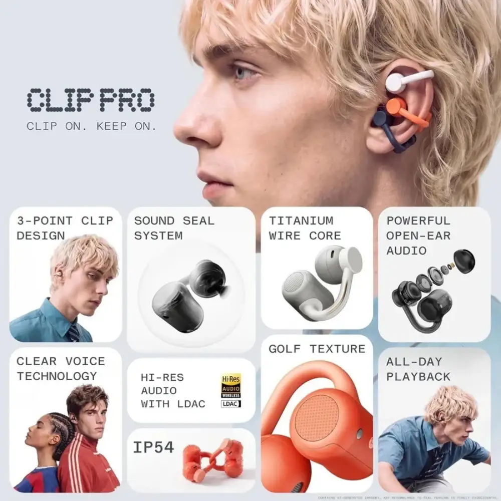CMF Clip Pro Everyday Wear Person wearing CMF Clip Pro open-ear earbuds