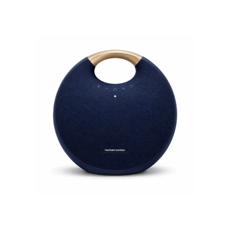 Harman Kardon Onyx Studio 6 Blue – Rear View Harman Kardon Onyx Studio 6 blue speaker rear view with gold-tone handle and covered connection panel
