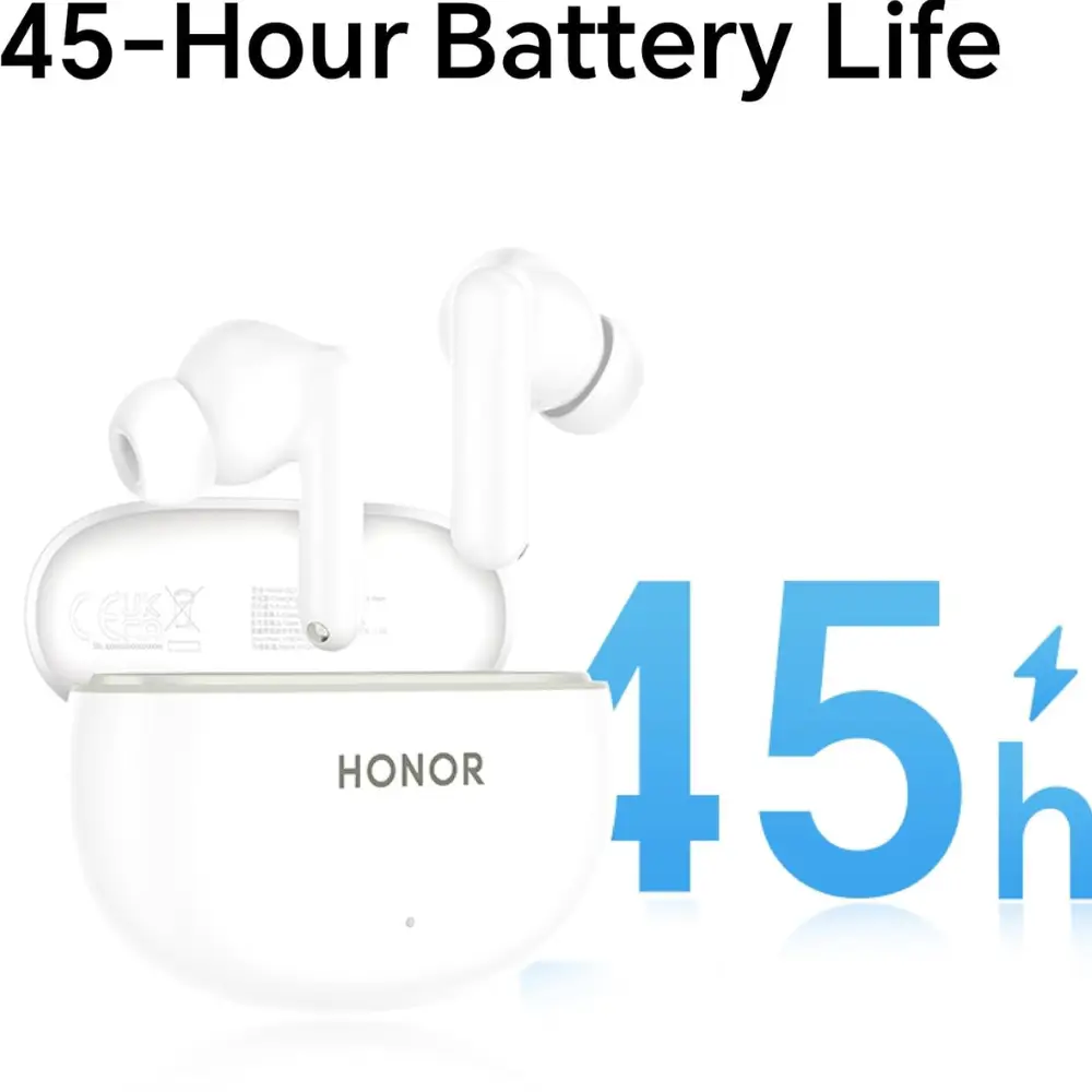 HONOR Earbuds X10 Lite graphic advertising up to 45 hours of playback with the case