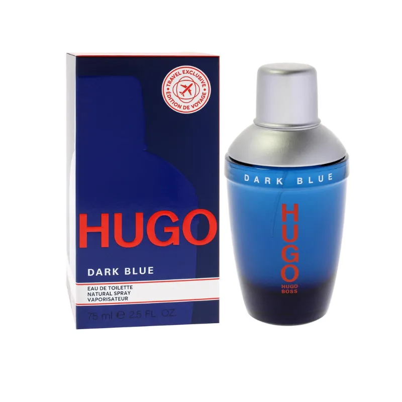 Hugo Boss Dark Blue EDT bottle and box 75ml Hugo Boss Dark Blue Eau de Toilette 75ml bottle and box for men