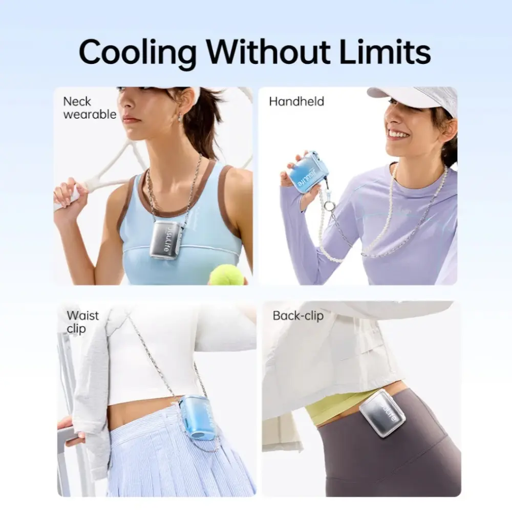 JISULIFE Life5 Clip-On Fan JISULIFE Life5 portable fan attached using its clip