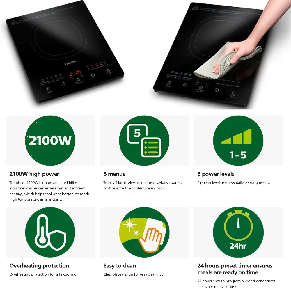 Philips HD4911 Touch Control Panel Touch controls and digital display on the Philips HD4911 induction cooker