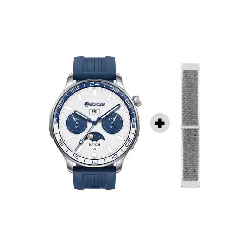 zeblaze-btalk-4-pro-amoled-smartwatch p1 (1) White Zeblaze Btalk 4 Pro smartwatch with a round AMOLED display